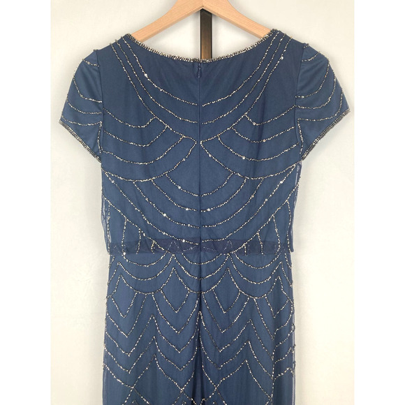 Adrianna Papell Short Sleeve Beaded Blouson Gown in Navy - Picture 14 of 16